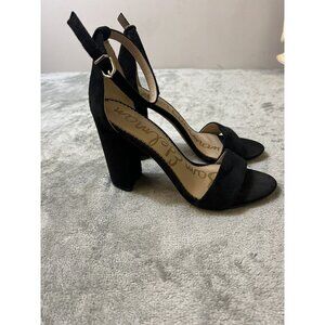Sam Edelman Black Toe Strap block heel Suede size 8.5 US Designer Minimalist